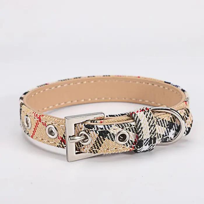 Collier pour animaux de compagnie tissu à carreaux collier pour chien classique PU chien marche chien fournitures pour animaux de compagnie quatre saisons sortie