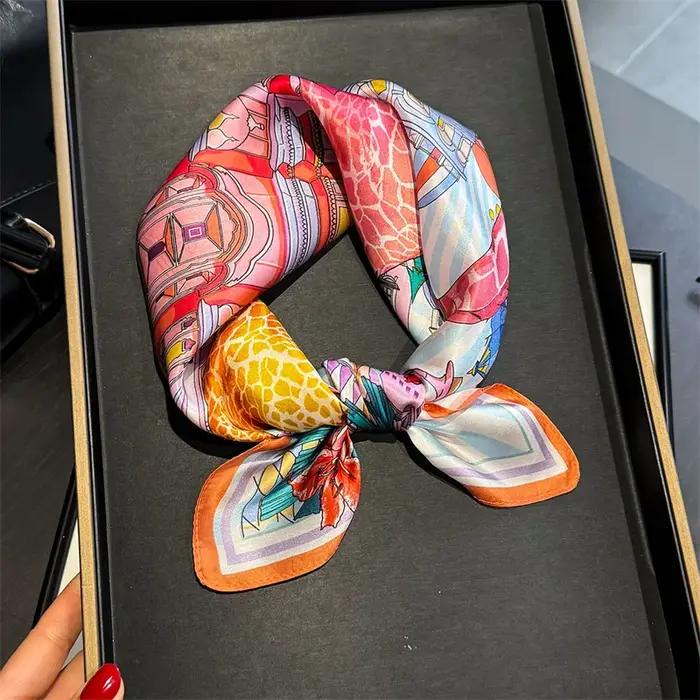 Nouveau 100% véritable soie Satin femmes écharpe 2025 fleur imprimé Foulard Femme carré foulards Ban