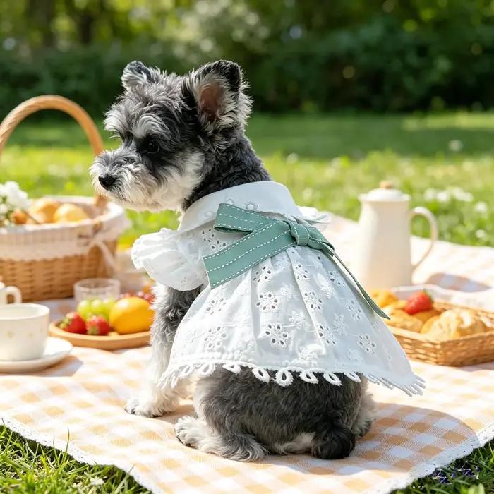 Robe blanche en dentelle avec nœud pour petits chiens et chats