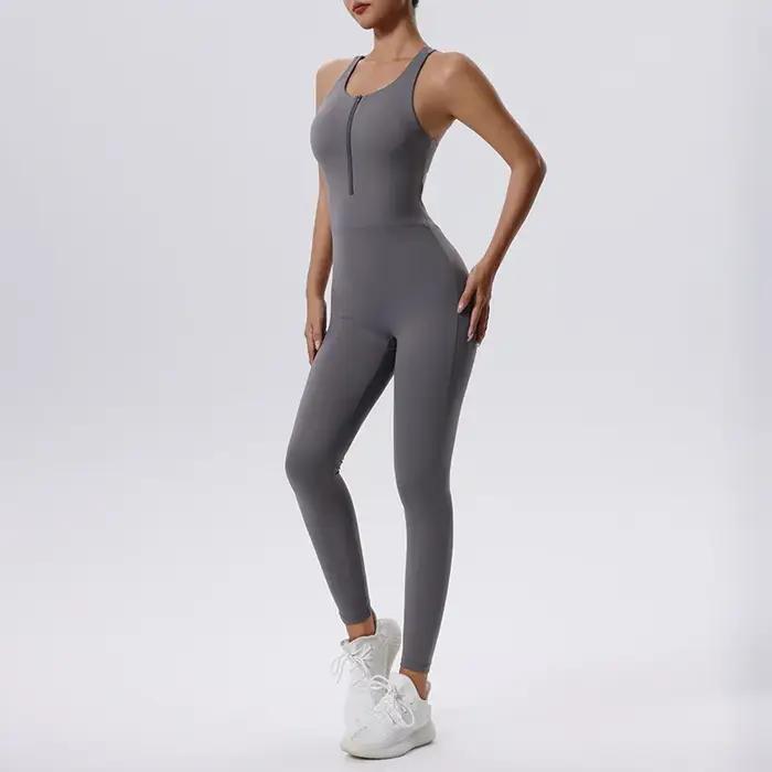 Ensemble de yoga à fermeture éclair pour femme, combinaisons de yoga, barboteuses de batterie d'entr