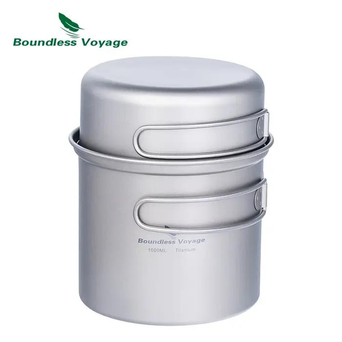 Ensemble de casseroles de camping titane mini avec poignée pliante pour randonnée et pique-nique Ti2037-39C