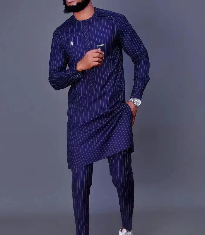Caftan de Style Ethnique Africain pour Homme, Vêtement Traditionnel à Manches sulf, Couleur Unie, Décontracté, 2 Pièces