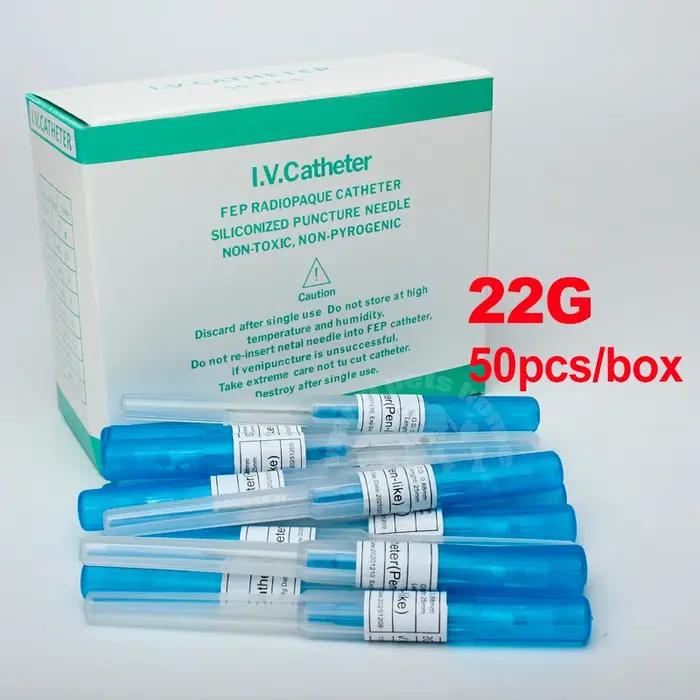 Cathéter intraveineux jetable pour chien et chat, 50 pièces, stérilisé, 20G 24G 26G, fournitures vét