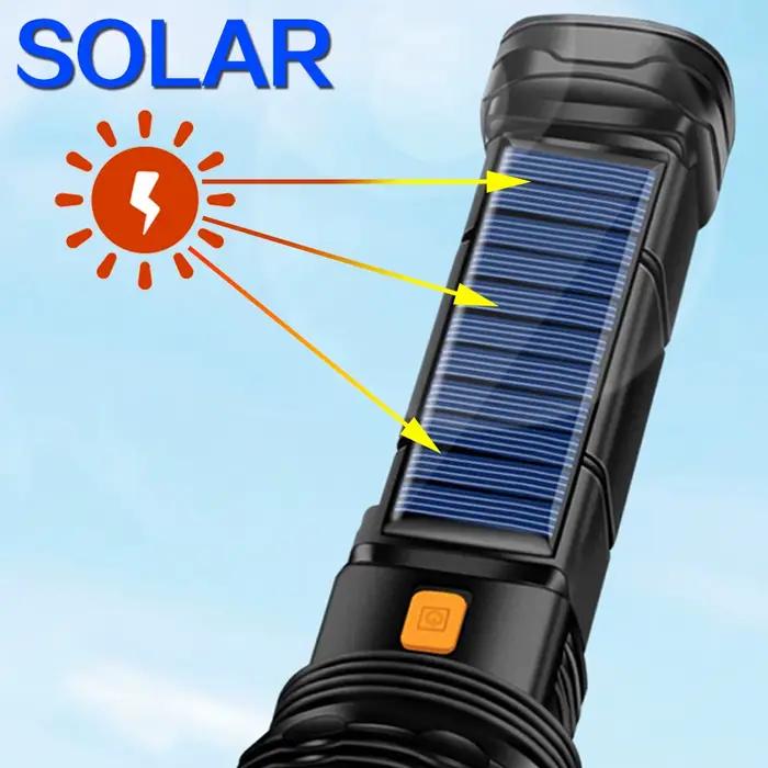 Lampe de poche solaire LED multifonction lanterne extérieure longue portée torche batterie externe d