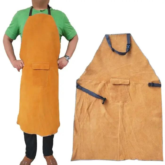 Tablier de soudage professionnel en cuir de vache pour soudeurs, forgerons et charpentiers, vêtements de travail résistants à la chaleur et aux flammes pour hommes et femmes