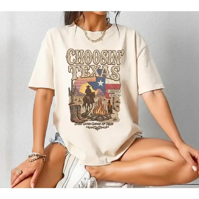 T-shirt Ella Choosin' Texas Comfort Colors, tee-shirt Lone Star State of Mind, merchandising vintage de musique country, chemise rétro de cowboy western