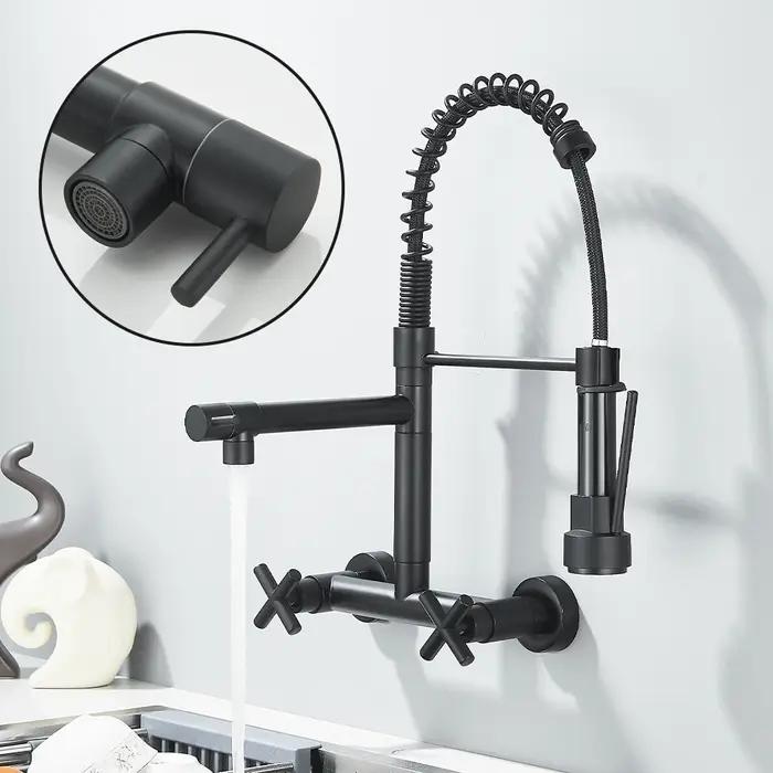 Robinet cuisine noir design moderne - Mitigeur évier avec douchette pivotante mural ou posé