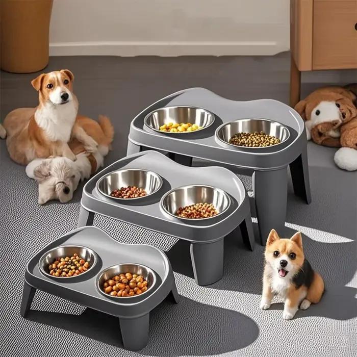 Bol double en acier inoxydable pour chiens et chats grande capacité pliable pour nourrir deux animaux occasions spéciales et rangement facile