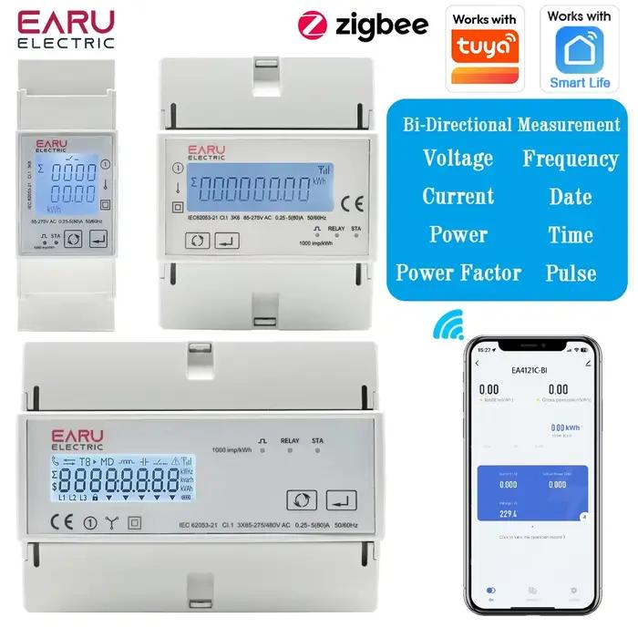 Moniteur de compteur d'énergie bidirectionnel triphasé, prise en charge du wattmètre, commutateur de
