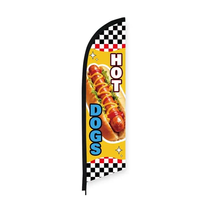 Drapeau plume Hot Dogs motif pain et saucisse décoration fast-food et snack-bar occasions spéciales et promotionnels