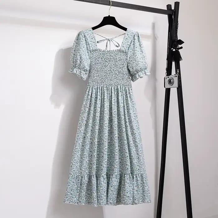 Robe d'été plissée en mousseline de soie pour femmes, tenue décontractée, plage, vacances, manches c