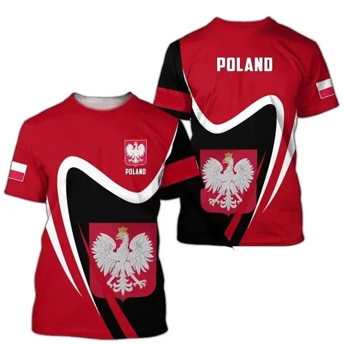 T-shirt imprimé 3D à thème drapeau de Pologne pour hommes et femmes, tee-shirt d'été à séchage rapid