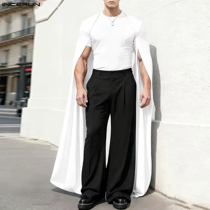 T-shirt homme INCERUN, coupe irrégulière, couleur unie, col rond, manches longues, décontracté, stre