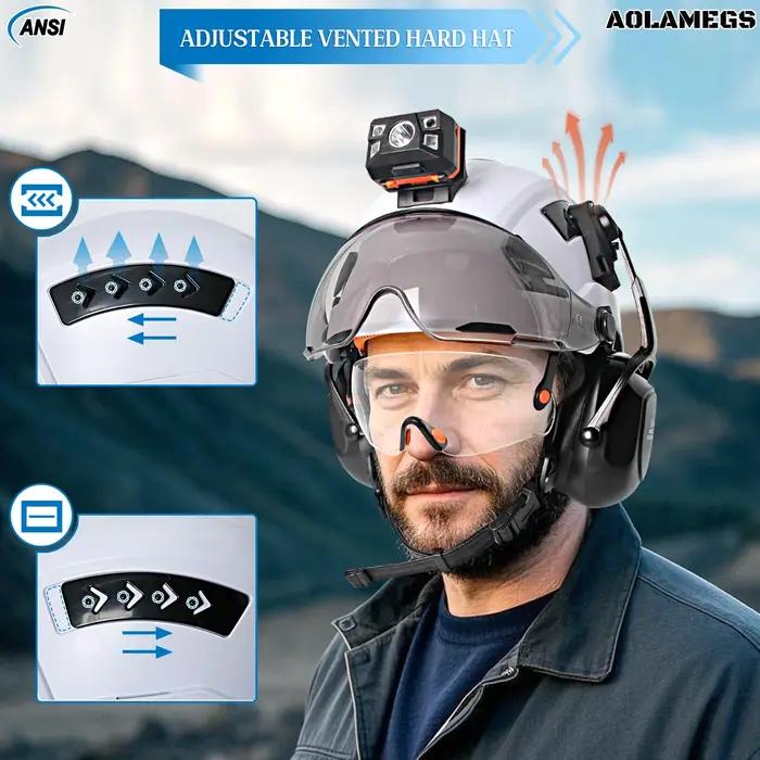 Casque de sécurité de construction CE avec doubles visières lampe frontale antibruit pour ingénieurs et travailleurs de chantier