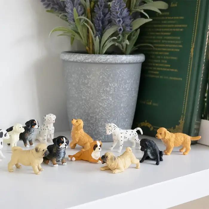 12 pièces Toymany Mini chien figurines d'animaux Simulation modèle d'animal de compagnie jouets pour enfants enfants coffret cadeau poupées à collectionner Figurines