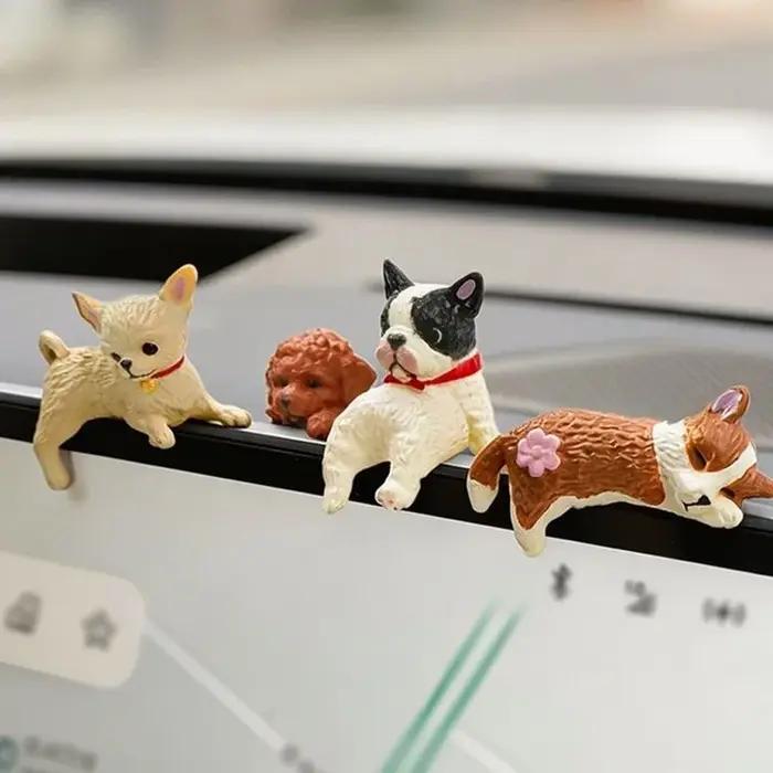 Figurines de chien adorables résine multicolore pour décoration de voiture ou bureau cadeau occasionnel
