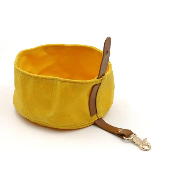 Gamelle pour chien en toile cirée faite à la main, bol de nourriture et d'eau pour chien de voyage,