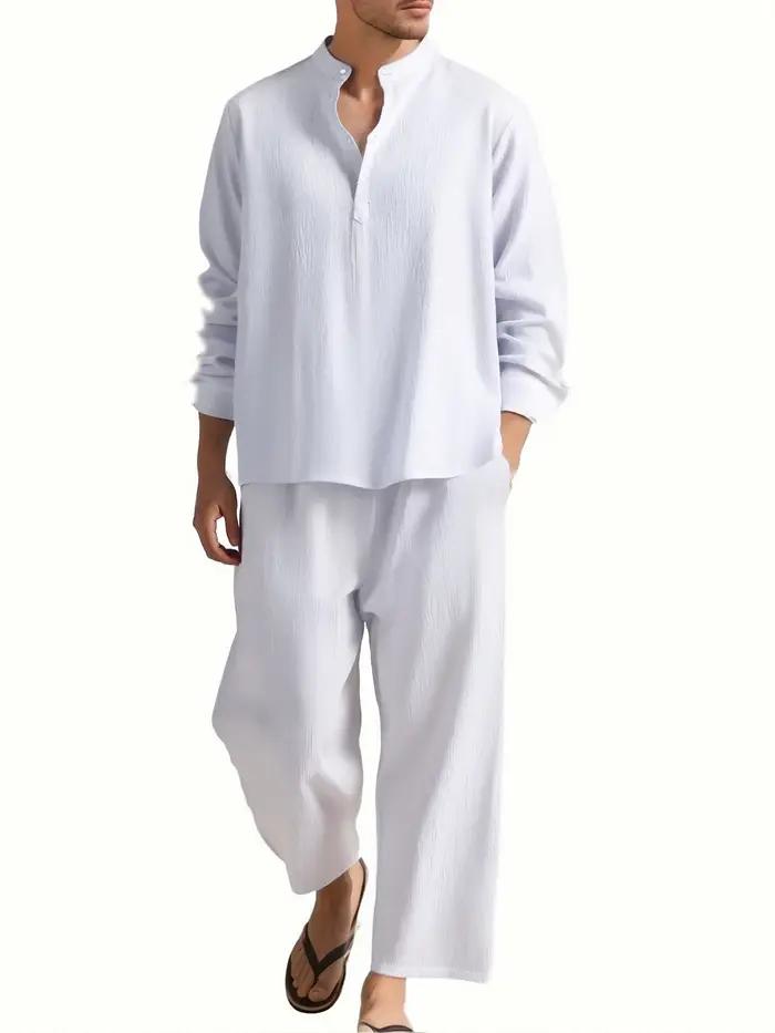 Ensemble chemise et pantalon décontracté en polyester pour homme, bleu ciel, beige, bleu, bleu marine, gris foncé, noir, été, activité quotidienne, cadeau spécial