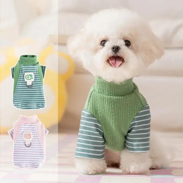Pull rayé chaud pour chiot, sous-vêtement doux et confortable pour chien avec anneau en D, sweat-shirt pour chien pour activités de plein air