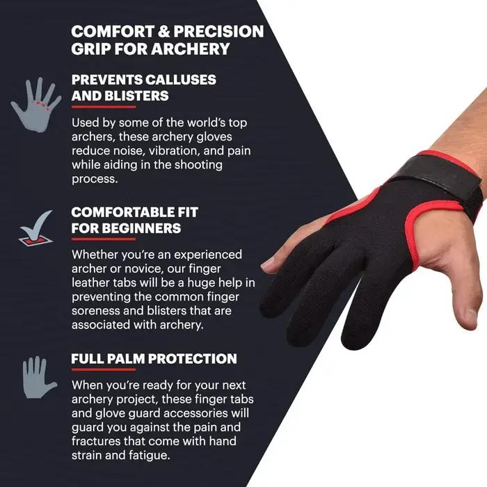 Gant d'archerie ajustable 3 doigts en nylon respirant - Protection main pour tir sportif
