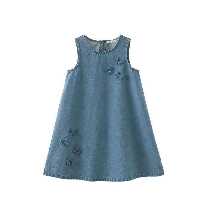 Robe d'été princesse pour filles en coton ajusté aux genoux sans manches style mignon pour fêtes et sorties externes 7-13 ans