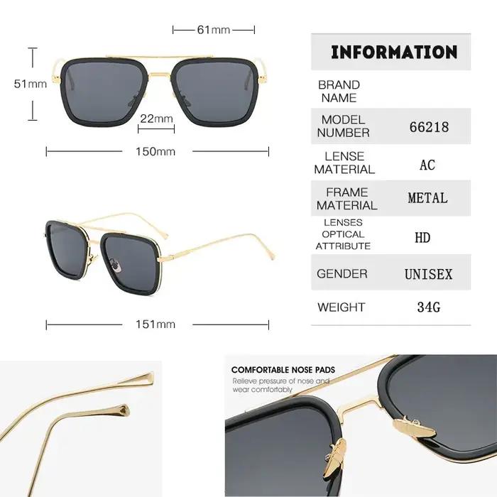 Lunettes de soleil mode cadre carré Tony Stark Style femmes lunettes de soleil hommes carré marque D