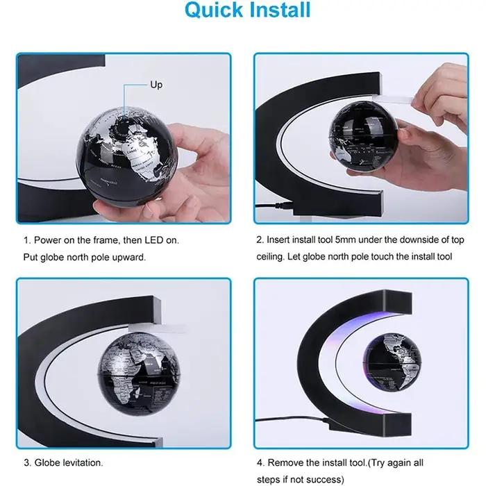 Globe Flottant Magnétique LED avec Carte du Monde, Lampe Électronique Antipassionnée, Boule Lumineus