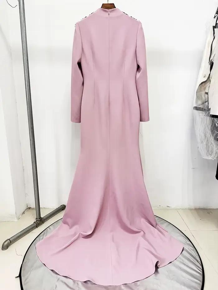 HIGH STREET nouvelle mode 2025 Designer femmes diamants perlés fendu longue robe Maxi