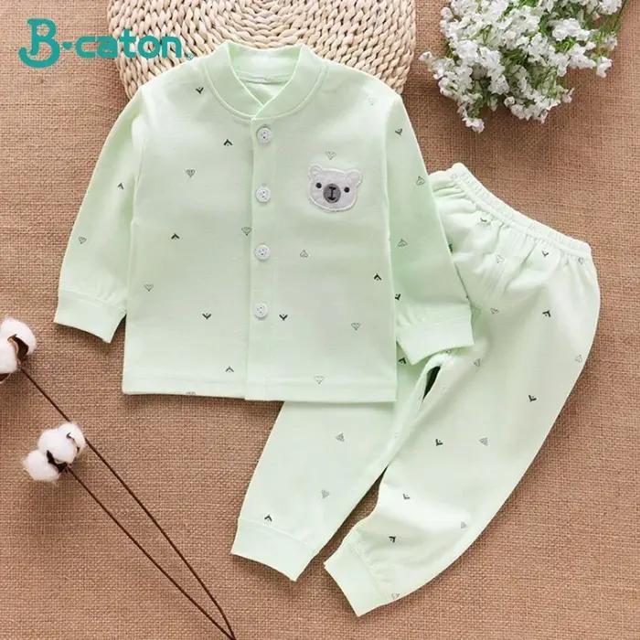 Ensembles en coton 100% pour bébés 0-1 ans, style anglais avec motifs de dessins animés, doux et confortables pour toutes les saisons