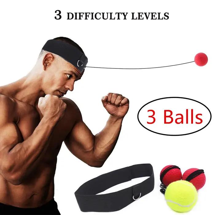 Ensemble de balles réflexes de boxe, 3 balles de boxe de niveau de difficulté avec bandeau réglable