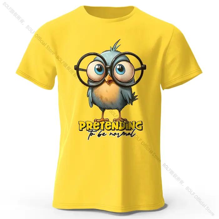 T-Shirt 100% coton imprimé dessin animé fantaisiste Bird Doodle, T-Shirt à manches courtes à col ron