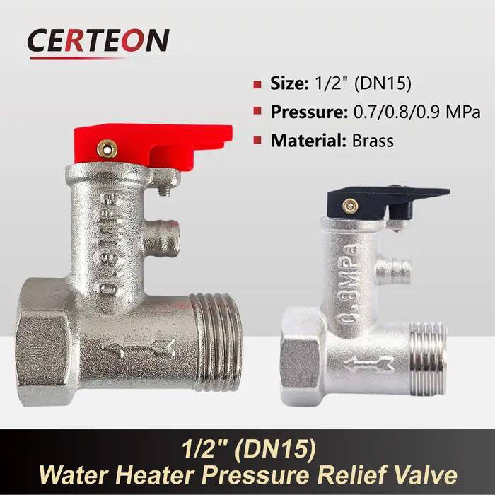 Soupape de Sécurité Chauffe Eau Électrique en Laiton Soupape de Décharge de Pression Réglable à Ressort Clapet Anti Retour Purge d'Air pour Chauffe Eau Solaire 1 2 Pouce