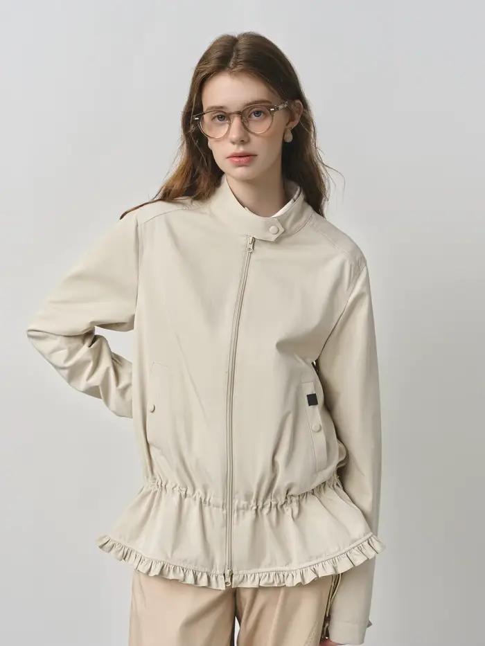 FSLE 2025 nouvelles femmes épaule droite col montant veste 2025 automne Style coréen cordon doux fle