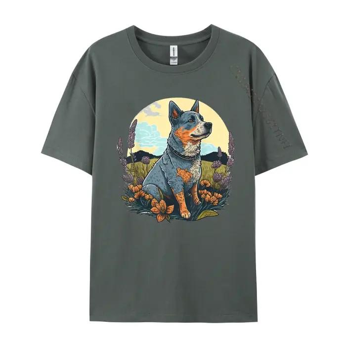 T-shirt imprimé chien à talon bleu mignon pour homme style gothique kawaii ajusté en coton 100% pour hommes femmes adolescents occasions spéciales cadeaux personnalisables