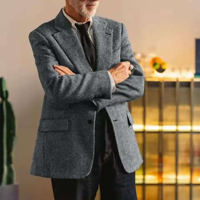 Vêtements pour hommes Grande veste à chevrons pour hommes Blazer décontracté Veste mince à simple boutonnage Mode décontractée Manteau d'extérieur confortable