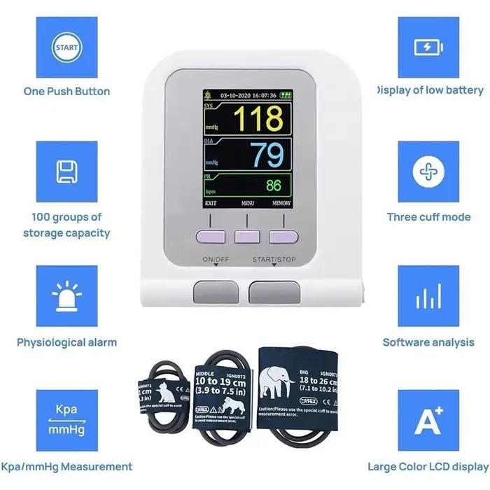 Tensiomètre pour animaux de compagnie DT36 pour chiens et chats, tensiomètre vétérinaire numérique avec 3 brassards et un compte