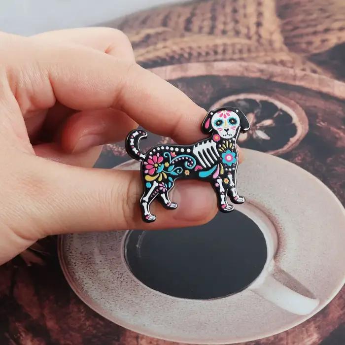Broche émaillée Chien Crâne de Sucre Jour des Morts