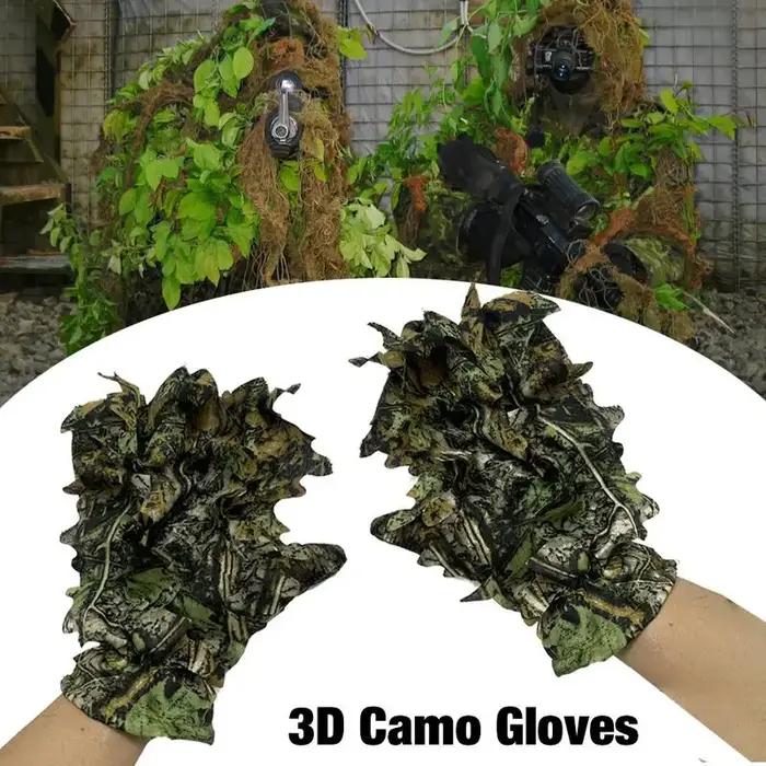Gants camouflage 3D feuilles chasse tir photo confortables non-dérapants durables discrétion parfaite