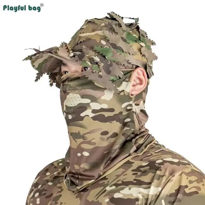Set combo camouflage CP Outdoor casque feuilles gants tactiques manches soie masque demi-visage équipement chasse
