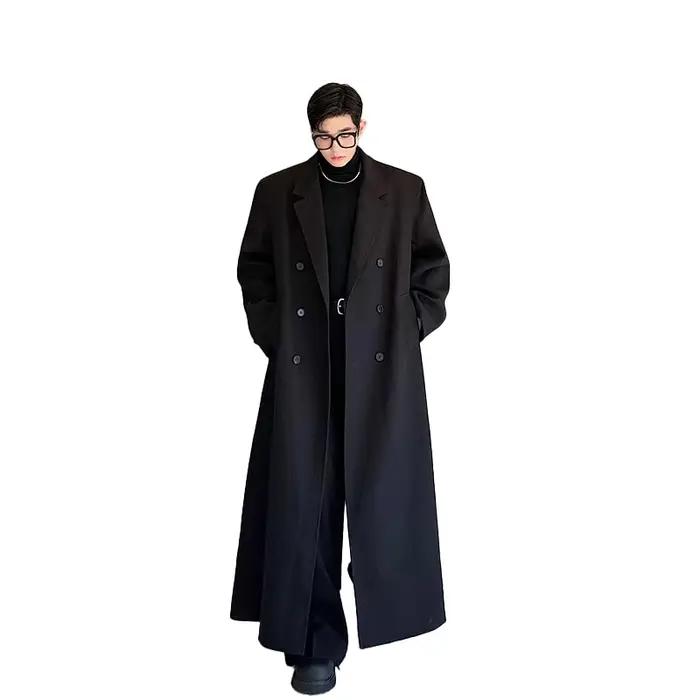 Mauroicardi printemps automne Extra Logn noir surdimensionné fluide doux Trench manteau pour hommes avec dos haute fente