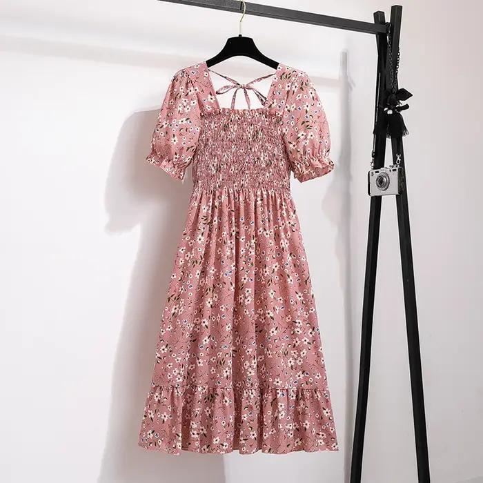 Robe d'été plissée en mousseline de soie pour femmes