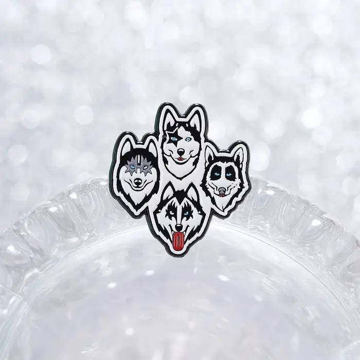 Broches en émail « Siberian Husky Kiss Dog Band », badges de revers sur le thème de la musique rock and roll, bijoux animaux de dessin animé mignons, cadeau pour amis