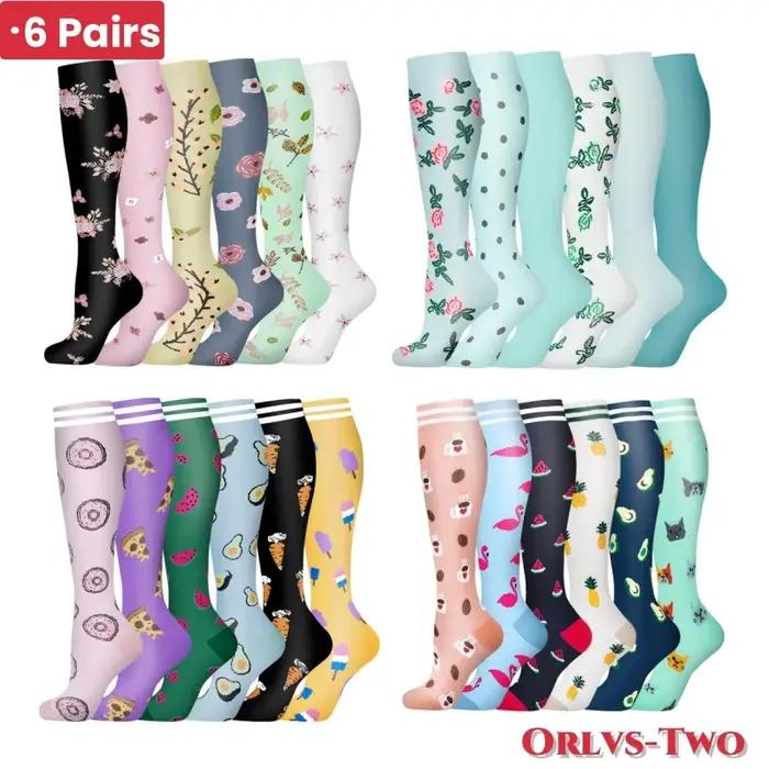 6 paires chaussettes compression chasse motifs fleurs animaux fruits soutien circulation hommes femmes