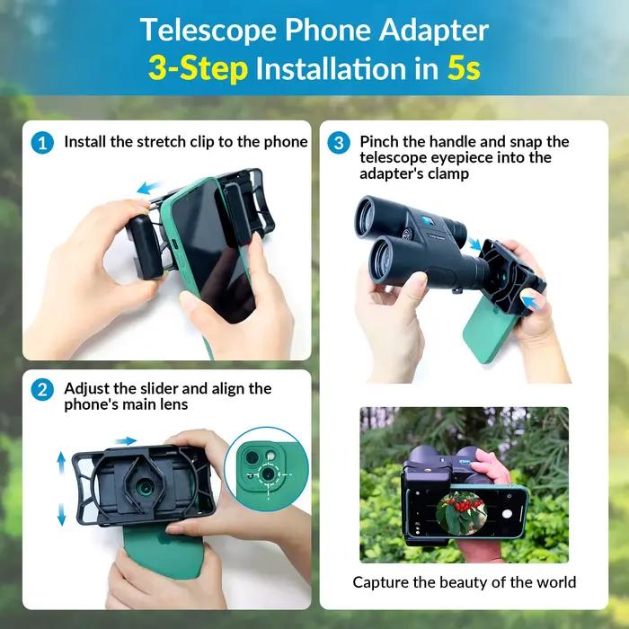 Adaptateur smartphone APEXEL pour télescopes et jumelles - Monture universelle pour astronomie et microscopes