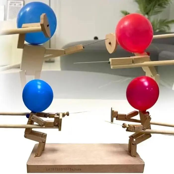 Jeu de combat de ballons pour 2 joueurs, bataille de ballons, clôture en bois faite à la main, tête de marionnette gonflable, combattant en bois rapide