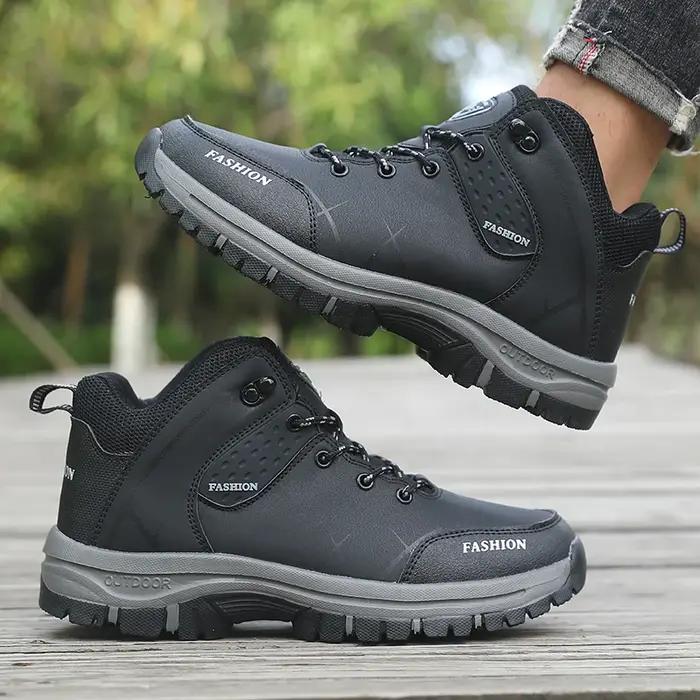 Vente chaude! Bottes d'extérieur en cuir marron pour hommes, chaussures de randonnée, Support de cheville, semelle épaisse, Camping, randonnée, aventure, Design 2025