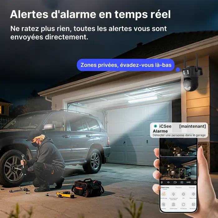 Caméra PTZ WiFi extérieure double objectif 2.4G/5GHz suivi automatique surveillance sécurité iCsee