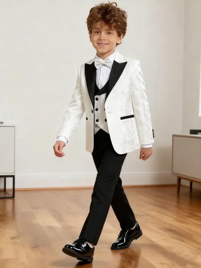 Vente chaude élégant Paisley Jacquard garçons costume formel ensemble 3-14 ans 4 pièces enfants mari