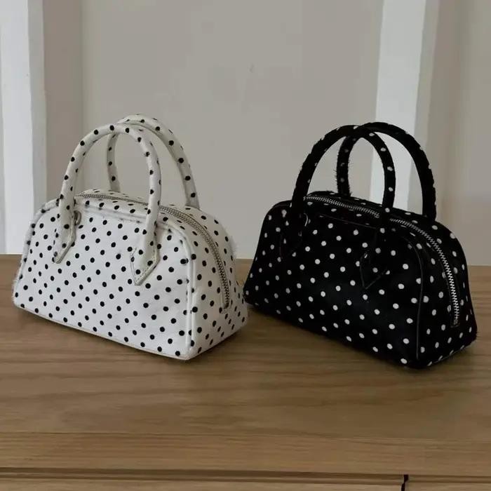 Sacs boston en cuir véritable à pois pour femmes sac à main et bourse de luxe de styliste nouveau à