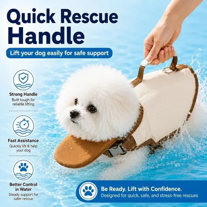 Gilet de sauvetage pour chien avec poignée de sauvetage